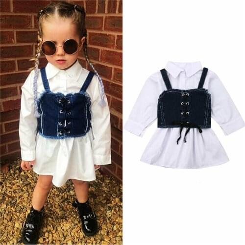 2019 New Autumn Clothes Baby Girl Dress Long Sleeve Sling Shirt Denim Vest Dress Sunsuit Clothes