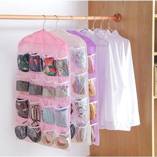 Wardrobe Organizer Hanging Clothes Storage Transparent Bag Underwear Socks Bra Storage Organizer Wall Hanging Bag