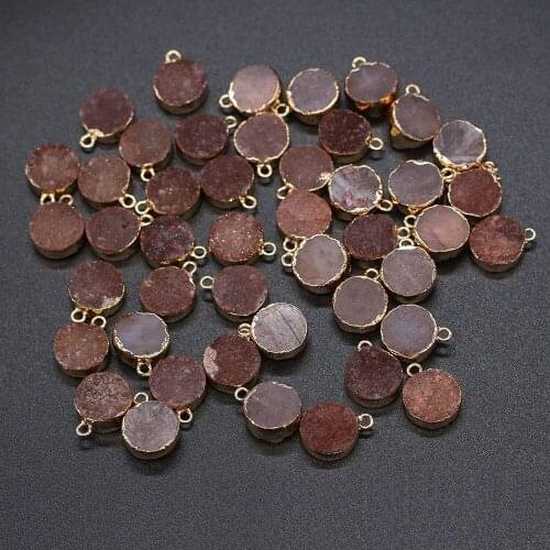 Natural Stone Pendant Round Shape Charms Agates Druzy Pendant for Jewelry Making DIY Necklace Earrings for Women 12x16mm
