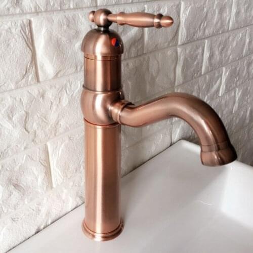 Swivel Spout Water Tap Antique Red Copper Single Handle Single Hole Kitchen Sink & Bathroom Faucet Basin Mixer Tap anf388