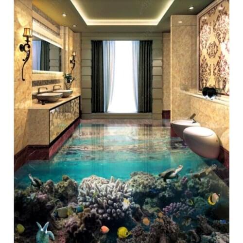 PVC underwater world 3D stereo non-slip waterproof self-adhesive 3D floor sticker tiles bathroom 3D wallpaper