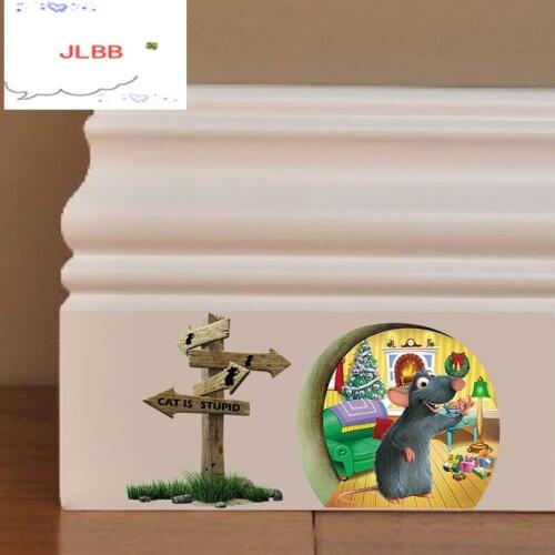 Merry Christmas mouse hole Wall Sticker DIY Vinyl poster Decals for Home Decor kids Childrens room cartoon animals stickers