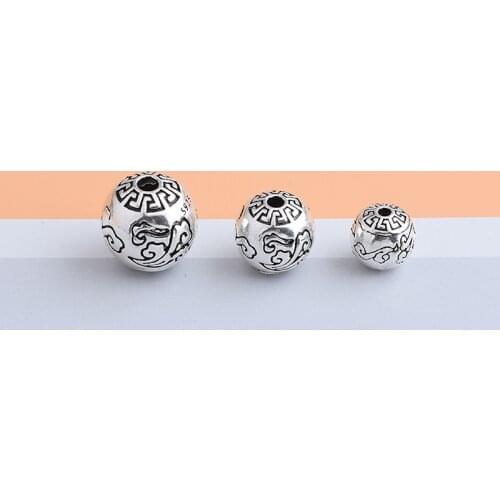 S925 Sterling Silver Vintage Loose Beads Bracelet DIY Xiangyun Six Words Mantra Bead Separator