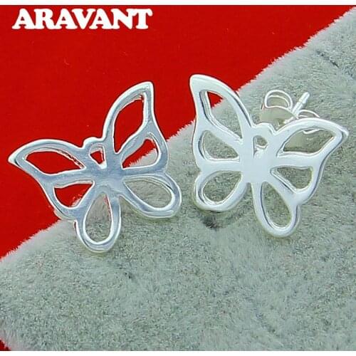 925 Silver Butterfly Stud Earrings For Women Wedding Silver Earring Jewelry Gifts
