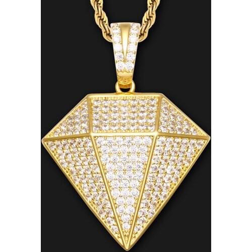 Bling Big Zircon Stereoscopic Triangle Shape Pendant Necklace Men Iced Out Chain Geometric Zircon Necklace Men Hip Hop Jewelry