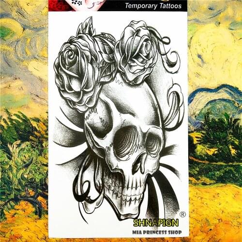 SHNAPIGN skeleton rose Temporary Tattoo Body Art, 12*20cm Flash Tattoo Stickers, Waterproof Fake Tatoo Henna Tatto Wall Sticker