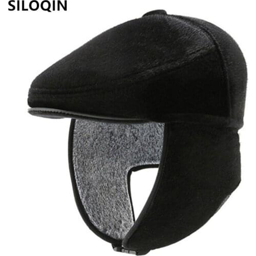 SILOQIN Winter Thick Velvet Warm Bomber Hats For Men Dads Fur Earmuffs Cap Middle-aged And Elderly New Simple Thermal Ski Caps