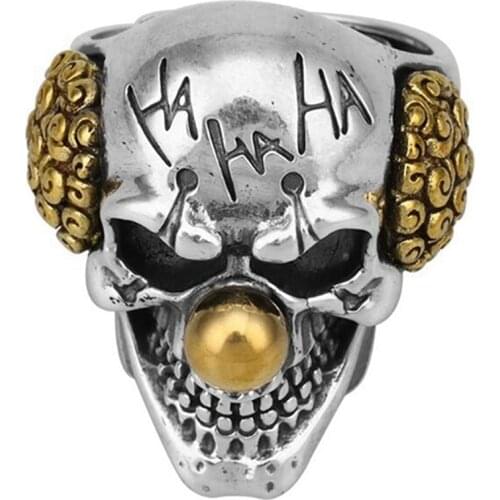 Vintage Gothic Skull Steel Ring The Joker Face Design Ring Cemented Carbide Funny Clowns Man Rock Biker Jewelry Best Gift
