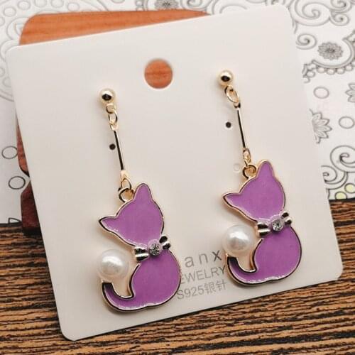 Japan and South Korea all-match fun and cute metal dripping oil imitation pearl cat earrings sweet girl jewelry
