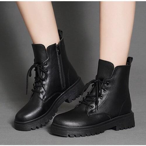 Women Boots 2021 Winter Platform Lace Up Ankle Boots Woman Martin boots Black Thick Sole Casual Shoes zapatos de mujer 9387N