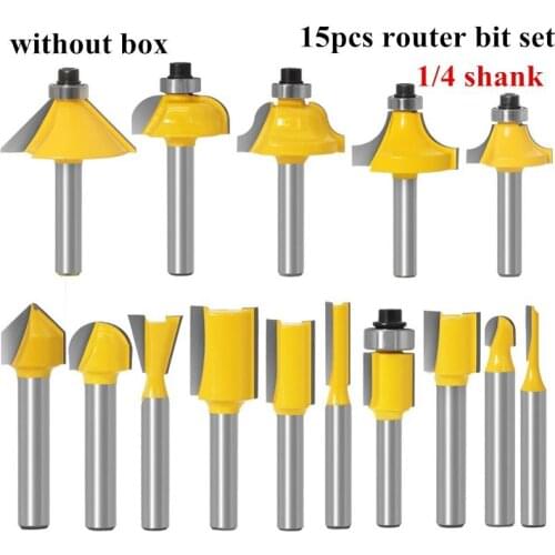 15PCS 1/4 Inch Shank Flush Trim Router Bit For Wood 6.35mm Shank Tungsten Woodworking Carving Engraving Trimming Cutting Tools