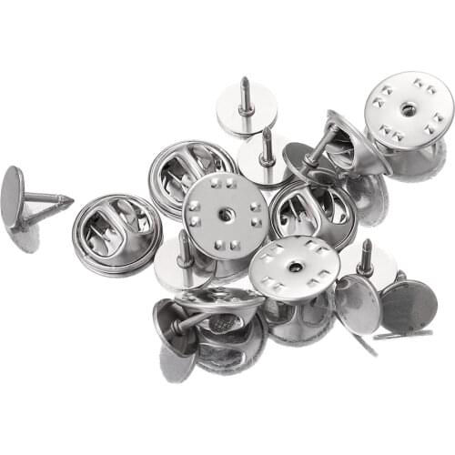 20sets/lot Stainless Steel DIY Brooch Base Round Clasps Pin Tie Tacks Blank Pins Badge Clutch Back for Jewelry Making Supplies