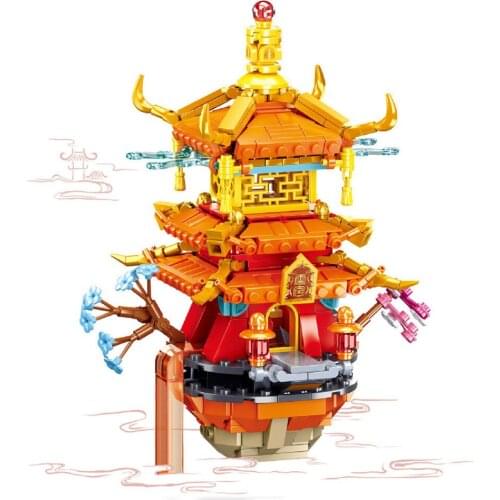 2021 City Street View Penglai Fairy Pavilion Model Building Blocks Bricks Kids Toys Christmas Gifts
