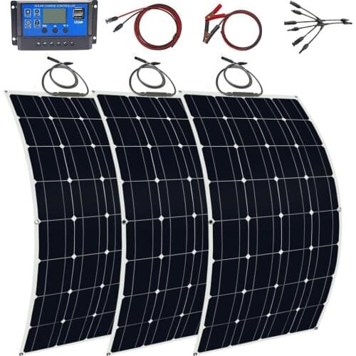 300W Solar Panel Kit Complete 12V Monocrystalline 200W High Efficiency Lightweight Flexible Solar Panel 100W