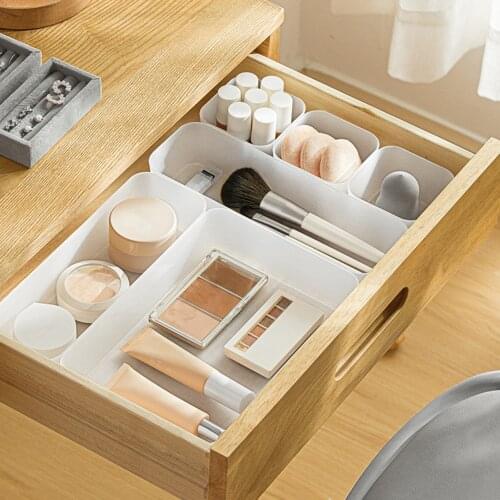 6pcs Clear Frosted Plastic Storage Box Home Organizers Cosmetics Desk Drawer Storage Box Set Multi-Functional
