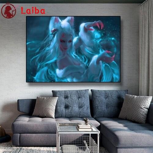 DIY Diamond Painting Fantasy art, anime nine-tailed fox woman Diamond Mosaic Full Drill Square Cross Stitch Handmade Hobby