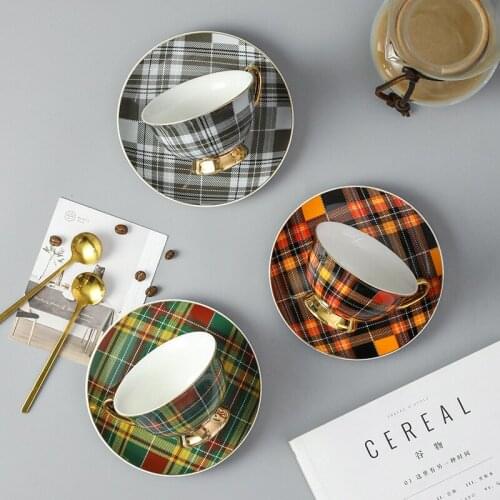 American coffee cup and saucer afternoon tea English cup office exquisite plaid couple cup set turkish coffee cups tea cup