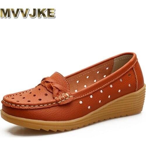 MVVJKE 2018 Spring Women Genuine Leather Ballet Flats Casual Shoes Women Cut Out Slip On Flats Female Loafers Ballerina Flats