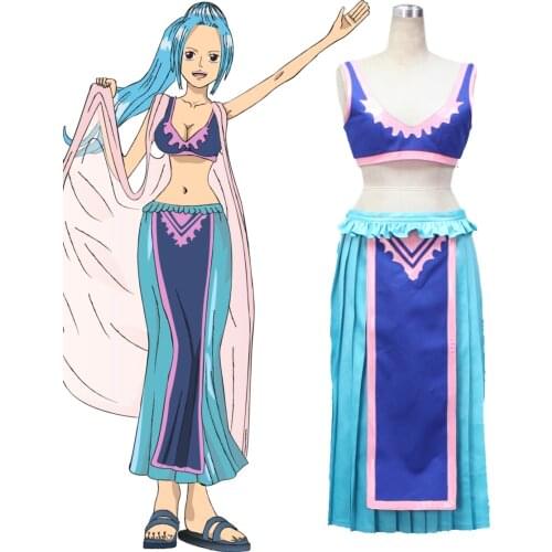 Free shipping Anime ONE PIECE Cosplay Nefeltari Vivi Man Woman Cosplay Costume white cloak+top+skirt