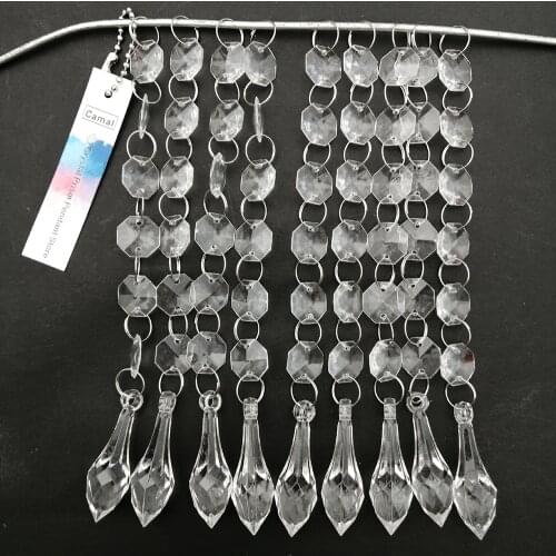 Camal 60pcs 18.2cm 46mm Pointed Drop Pendant Acrylic Crystal Octagonal Beads Garland Chain Chandelier Party Curtain Wedding DIY