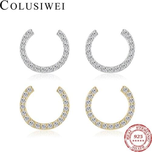 Colusiwei Vintage Bright Zirconia Letter C-Shape Stud Earrings 925 Sterling Silver Earrings for Women Wedding Statement Jewelry