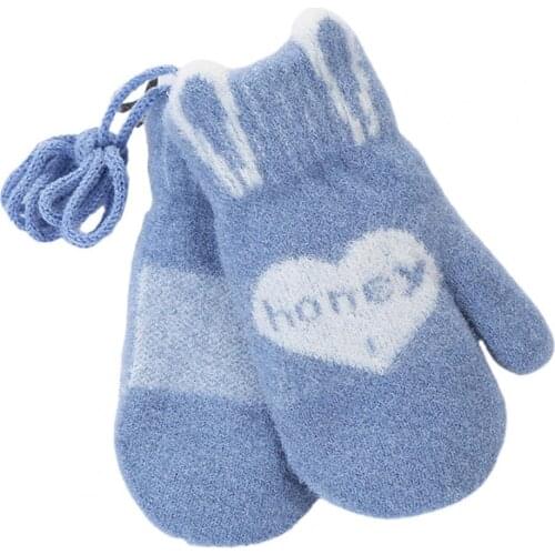 Kids Winter Warm Cute Love Heart Pattern Honey Letters Knitted Gloves Mittens