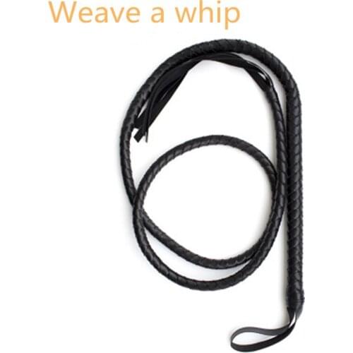 Erotic Black PU Lengthened Leather Whip BDSM Flirt Hit The Buttocks Hand Ring Snake Pattern Whip Adult Game Couples Sex Toys