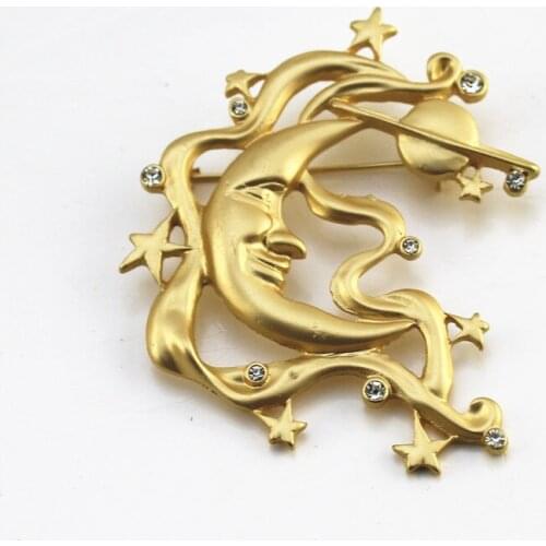 European American style matte gold star Moon father inlaid semi-precious temperament fashion brooch