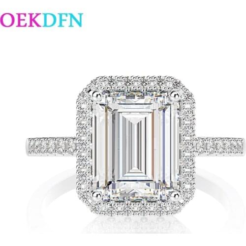 OEKDFN Big 8*10MM High Carbon Diamond S925 Sterling Silver Rings For Women Luxury White Gemstone Wedding Engagement Jewelry Ring