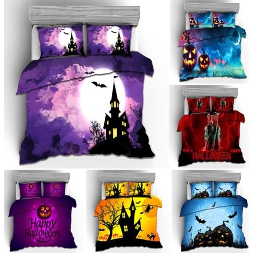 Halloween Series Personatliy Skull or Pumpkin Lanterns Printing Pattern 3D Bedding Sets Duvet Cover with Pillowcase 2/3Pcs11Size
