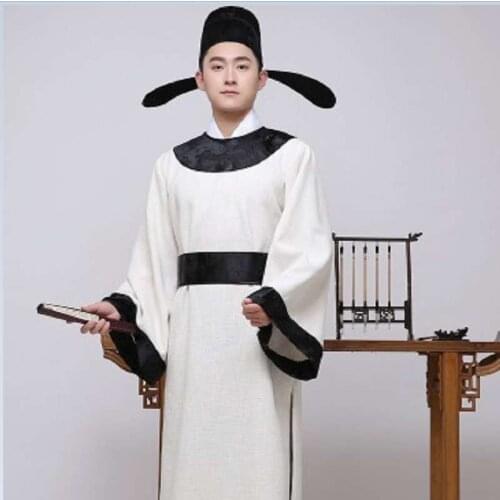 Men Scholar Hanfu Costumes Traditional Chinese Tang Suit Adult Kids Poet Li Bai Cosplay Robe Yukata Chinese Male Dress Hanfu