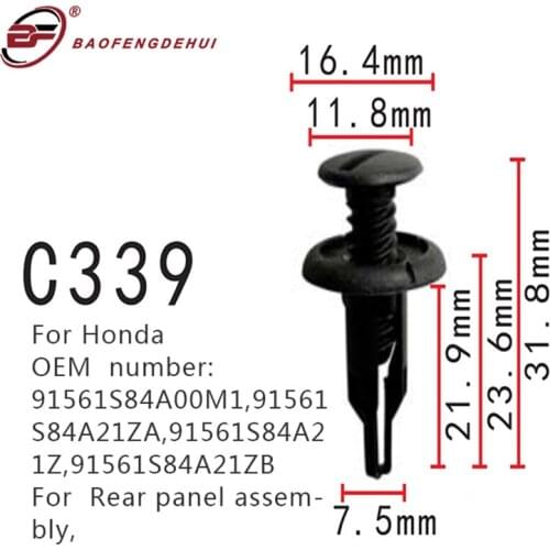 Fastener For Honda 91561s84a21za,91561s84a21z,91561s84a21zb Rear Panel Assembly Trim Plug