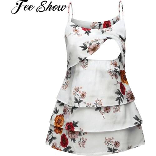 Maternity Breastfeeding Tank Tops Pregnancy Sleeveless Floral Nursing Vest T-Shirt Plus Size Tees Pregnant Women Casual Clothing