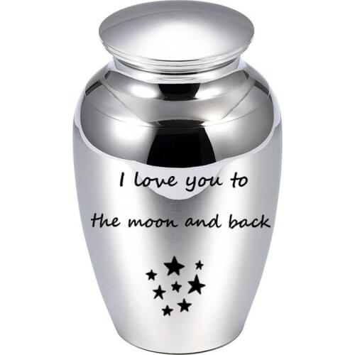 LHP184 73mm Stainless Steel Mini Urn for Human Cremation Ashes Memorial Keepsake Jewelry-I love you to the moon and back