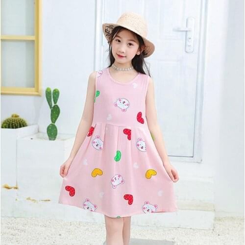 Fashion Girls Beach Dresses Women Clothes Cotton Sleeveless Floral Dress Children Everyday Bubble Pleated Skirts 2 6 8 12Y Kids