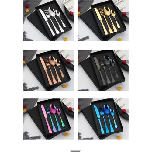 1SET Cutlery Knives Sets Blue Tableware Set Stainless Steel Cutlery Portable Silverware Kits Forks Knives Spoons Set XB 061