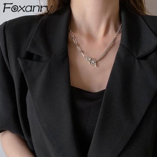 Foxanry New 925 Sterling Silver Thick Chain Necklace 2021 Trend Vintage Creative Unique Design Party Jewelry Hip Hop Accessories