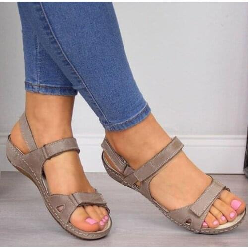 Summer New Woman Sandals College Style Ladies Sandals Low Heel Wedge Casual Women Shoes Fashion Leather Shoes for Femme