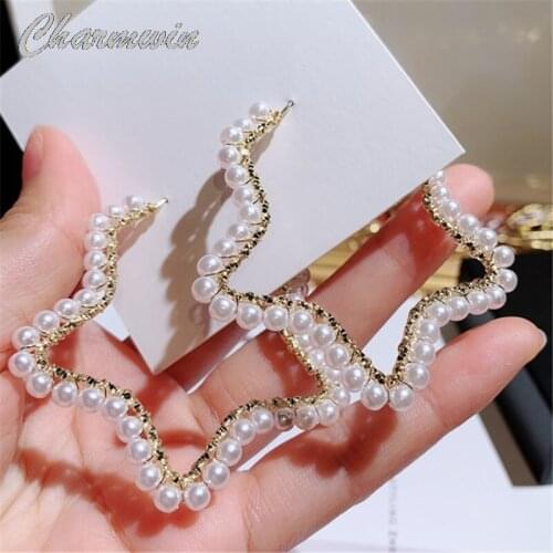New Hoop Earrings Women Long Earrings Exaggerated Trend Stars Imitation Pearl Earrings Fashion Jewelry
