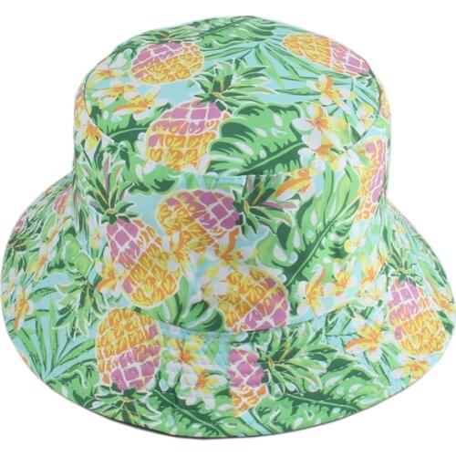 2021 New Summer Sun Hats Reversible Pineapple Print Bucket Hat Panama Fisherman Hat Fashion Hip Hop Gorros