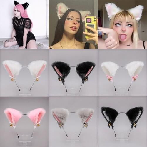 Fox Cat Ears Plush Headband Lolita Cosplay Party Costume Hairband Bow Tie Bell Girls Anime Hair Accessories Gift For Halloween