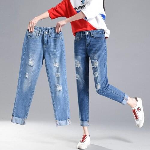 Plus Size 26-34 Hole Ripped Jeans Women Harem Pants Denim Loose Boyfriends For Woman Ladies Skinny Jeans Vaqueros Mujer R117