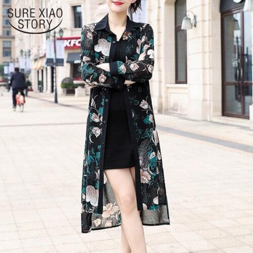 Chiffon Cardigan Tops Blusas Mujer Long Sleeve Loose Flower Print Blouse Women Summer Sun Protection Women Long Shirts 9121 50