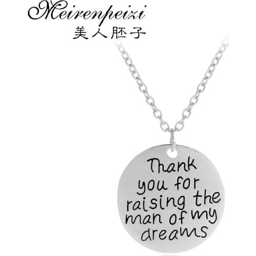 'Thank You For Raising The Man Of My Dreams' Pendant Necklace Parents In Law Wedding Gift Mother of the Groom Necklace Jewelry