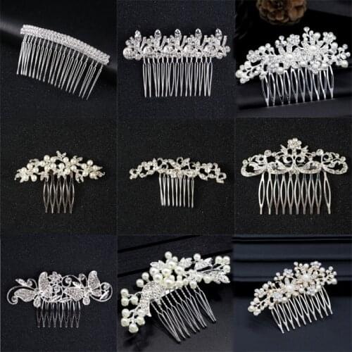 Rhinestone Flower Leaf Bridal Hair Comb for Girls Crystal Hair Ornaments Jewelry Simulated Pearls Wedding Hair Accessories
