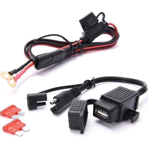 Universal Waterproof 12V Motorcycle 2.1A USB Charger Adapter w/ 10A Inline Fuse ABS copper 1pcs Ring-terminal Extension Cable