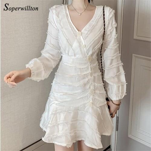 French Style Vintage Short Dress Women Elegant Autumn tassels Dresses Vestidos Classic Women Midi fringe Sexy Dress white pink