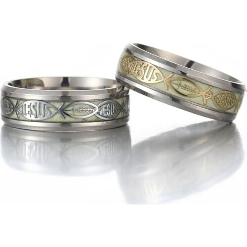 Cross Jesus Stainless Steel Glow in the Dark Jewelry Rings For Men Women Band Rings