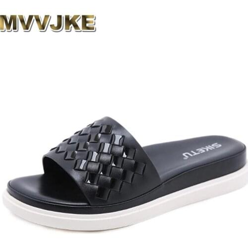 MVVJKE New Summer Women Slippers Comfortable Fashion Sandals Female Indoor Shoes Non-Slip Thick-Soled Weave Slippers Large size