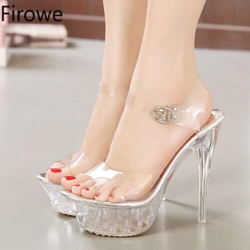 Firowe Women Clear Transparent PVC Buckle Strap Open Toe Shoes Platform High Heel Sandals Sandalia Sandalias Mujer 2021